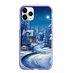 Чехол iPhone 11 Pro матовый Новогодняя ночь в деревушке, цвет: 3D-светло-сиреневый
