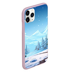 Чехол iPhone 11 Pro матовый Новогодний пейзаж с елками, цвет: 3D-розовый — фото 2