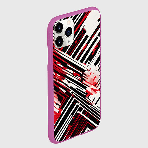 Чехол iPhone 11 Pro матовый Киберпанк линии белые и красные / 3D-Фиолетовый – фото 2