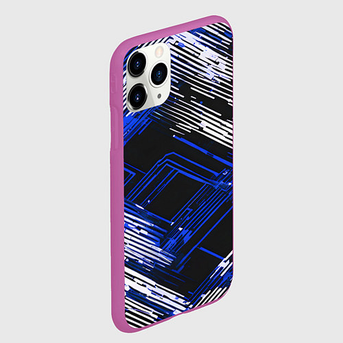Чехол iPhone 11 Pro матовый Киберпанк линии белые и синие / 3D-Фиолетовый – фото 2