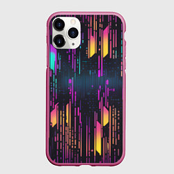 Чехол iPhone 11 Pro матовый Киберпанк полосы розовые и жёлтые, цвет: 3D-малиновый
