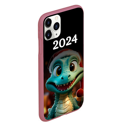 Чехол iPhone 11 Pro матовый Дракон символ года 2024 / 3D-Малиновый – фото 2