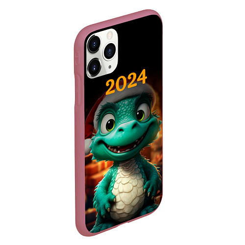 Чехол iPhone 11 Pro матовый Зеленый дракон 2024 / 3D-Малиновый – фото 2