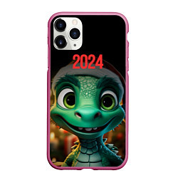 Чехол iPhone 11 Pro матовый Новогодний дракон, цвет: 3D-малиновый
