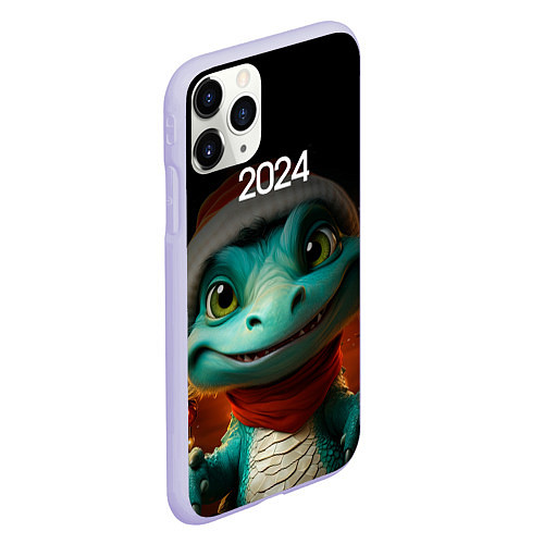Чехол iPhone 11 Pro матовый Милый зеленый дракон / 3D-Светло-сиреневый – фото 2