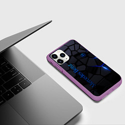 Чехол iPhone 11 Pro матовый Mercedes - плиты с эффектом свечения, цвет: 3D-фиолетовый — фото 2