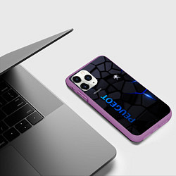 Чехол iPhone 11 Pro матовый Peugeot - плиты с эффектом свечения, цвет: 3D-фиолетовый — фото 2