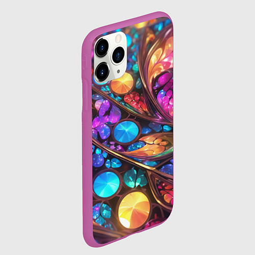 Чехол iPhone 11 Pro матовый Яркий абстрактный фрактальный узор / 3D-Фиолетовый – фото 2
