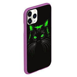 Чехол iPhone 11 Pro матовый Черный кот в зеленом свечении, цвет: 3D-фиолетовый — фото 2
