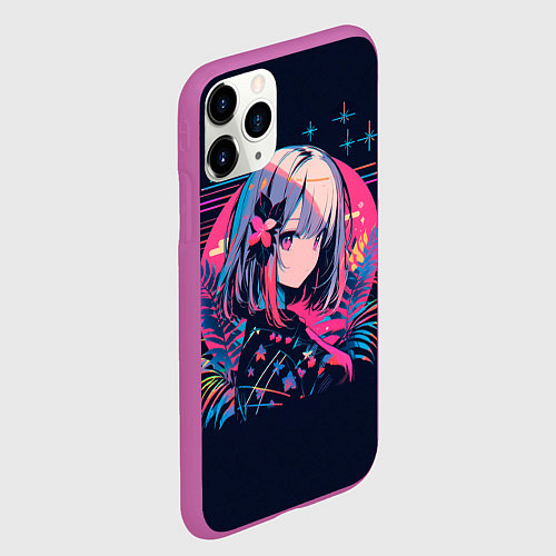 Чехол iPhone 11 Pro матовый Розовый цветок на восходе / 3D-Фиолетовый – фото 2