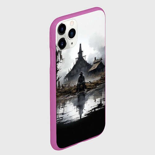 Чехол iPhone 11 Pro матовый Изба на болоте / 3D-Фиолетовый – фото 2