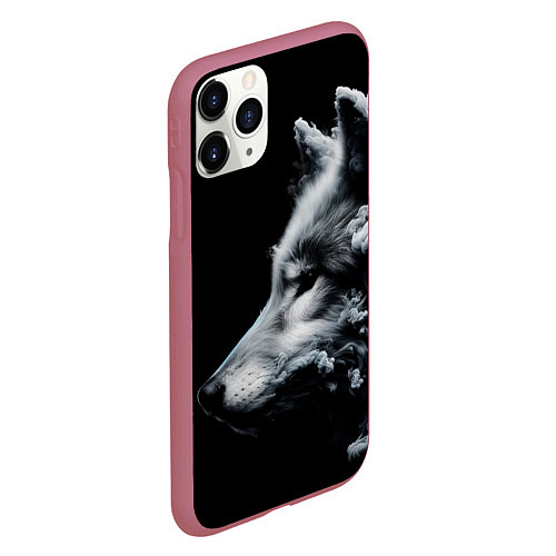 Чехол iPhone 11 Pro матовый Дымный волк / 3D-Малиновый – фото 2