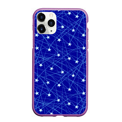 Чехол iPhone 11 Pro матовый Звездопад на синем, цвет: 3D-фиолетовый