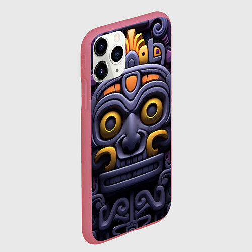 Чехол iPhone 11 Pro матовый Орнамент в стиле ацтеков / 3D-Малиновый – фото 2