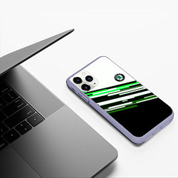 Чехол iPhone 11 Pro матовый Skoda sport stripes line, цвет: 3D-светло-сиреневый — фото 2