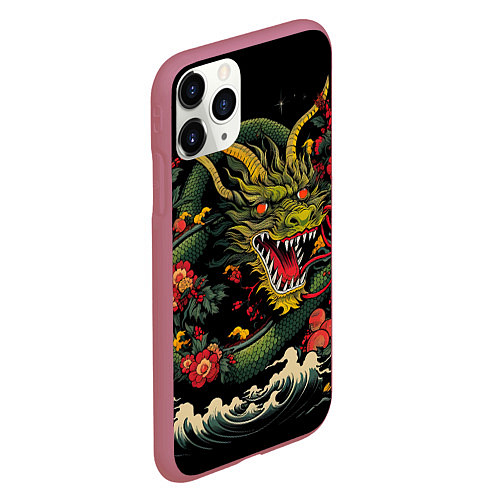 Чехол iPhone 11 Pro матовый Зеленый дракон / 3D-Малиновый – фото 2