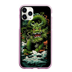 Чехол iPhone 11 Pro матовый Зеленый дракон символ года, цвет: 3D-розовый