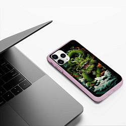 Чехол iPhone 11 Pro матовый Зеленый дракон символ года, цвет: 3D-розовый — фото 2
