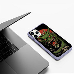 Чехол iPhone 11 Pro матовый Зеленый дракон с открытой пастью, цвет: 3D-светло-сиреневый — фото 2