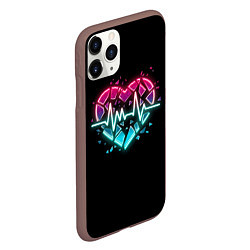 Чехол iPhone 11 Pro матовый Разбитое сердце с линией пульса со свечением, цвет: 3D-коричневый — фото 2