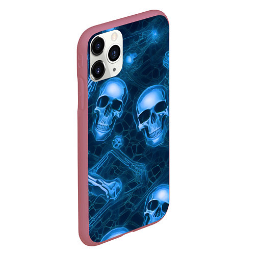 Чехол iPhone 11 Pro матовый Синие черепа и кости / 3D-Малиновый – фото 2