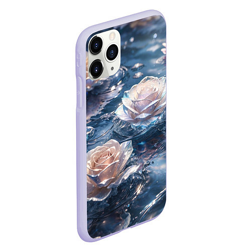 Чехол iPhone 11 Pro матовый Белые розы на воде / 3D-Светло-сиреневый – фото 2