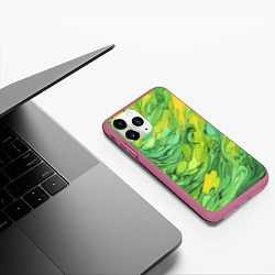 Чехол iPhone 11 Pro матовый Зелено желтая краска, цвет: 3D-малиновый — фото 2