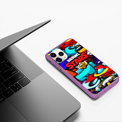 Чехол iPhone 11 Pro матовый Brawl stars mobile game brawlers, цвет: 3D-фиолетовый — фото 2