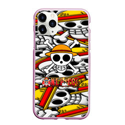 Чехол iPhone 11 Pro матовый One Piece logo pattern pirat, цвет: 3D-розовый