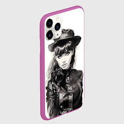 Чехол iPhone 11 Pro матовый Ретро брюнетка с камерой, цвет: 3D-фиолетовый — фото 2