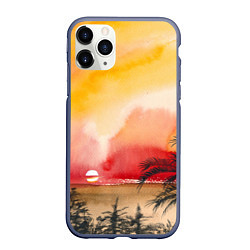 Чехол iPhone 11 Pro матовый Тропический закат акварель, цвет: 3D-серый