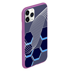 Чехол iPhone 11 Pro матовый Электромагнитные шестиугольники, цвет: 3D-фиолетовый — фото 2