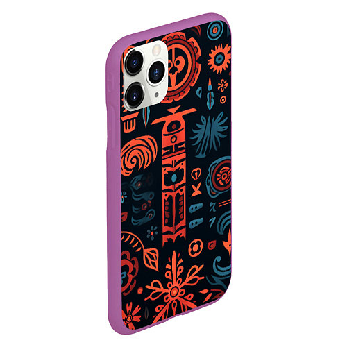 Чехол iPhone 11 Pro матовый Абстрактный паттерн в славянской стилистике / 3D-Фиолетовый – фото 2