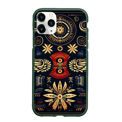 Чехол iPhone 11 Pro матовый Узор в славянском стиле, цвет: 3D-темно-зеленый