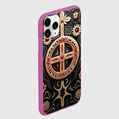 Чехол iPhone 11 Pro матовый Орнамент в славянской стилистике / 3D-Фиолетовый – фото 2