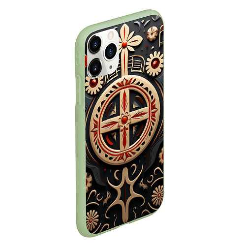 Чехол iPhone 11 Pro матовый Орнамент в славянской стилистике / 3D-Салатовый – фото 2