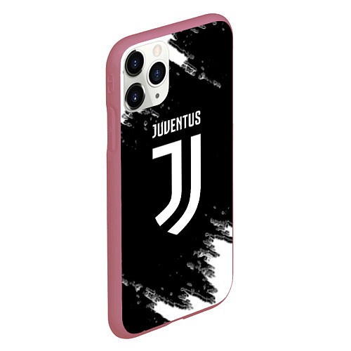 Чехол iPhone 11 Pro матовый Juventus спорт краски черно белый / 3D-Малиновый – фото 2
