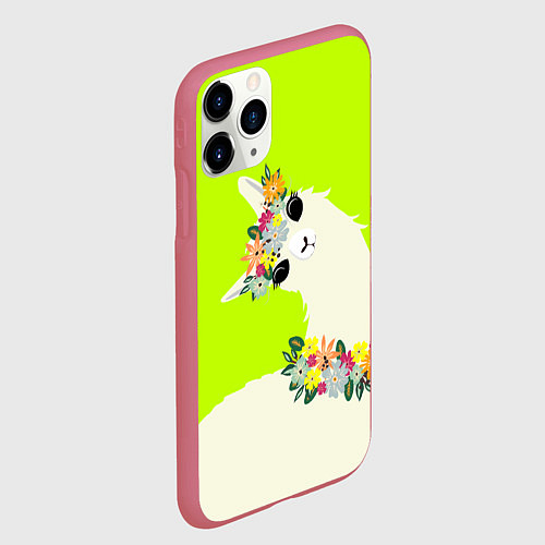 Чехол iPhone 11 Pro матовый Летняя лама - альпака в венке / 3D-Малиновый – фото 2
