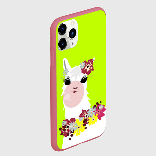 Чехол iPhone 11 Pro матовый Лама - альпака в венке / 3D-Малиновый – фото 2