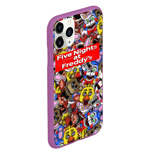 Чехол iPhone 11 Pro матовый Five Nights at Freddys все персонажы хоррора / 3D-Фиолетовый – фото 2