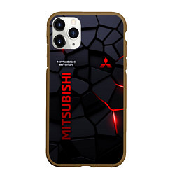 Чехол iPhone 11 Pro матовый Mitsubishi - плиты с эффектом свечения, цвет: 3D-коричневый