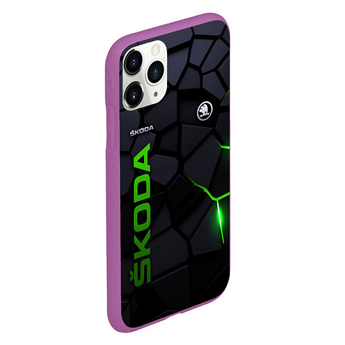 Чехол iPhone 11 Pro матовый Skoda - плиты с эффектом свечения / 3D-Фиолетовый – фото 2
