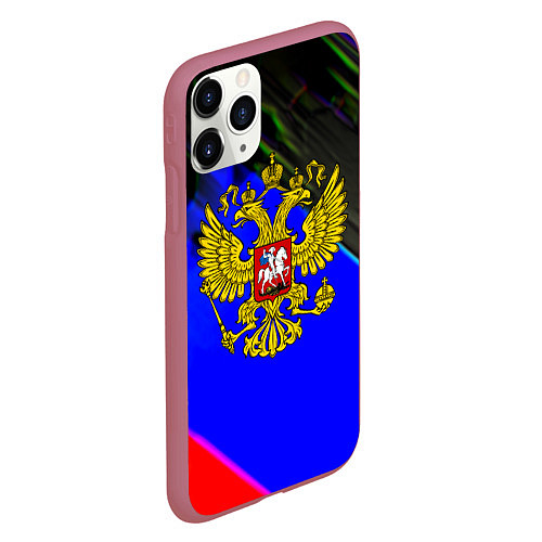 Чехол iPhone 11 Pro матовый Герб РФ патриотический стиль / 3D-Малиновый – фото 2