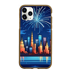 Чехол iPhone 11 Pro матовый Новогодний салют, цвет: 3D-коричневый