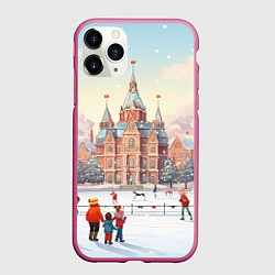 Чехол iPhone 11 Pro матовый Ретро новый год на площади, цвет: 3D-малиновый