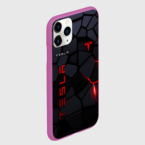 Чехол iPhone 11 Pro матовый Tesla - плиты с эффектом свечения / 3D-Фиолетовый – фото 2