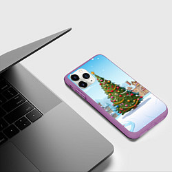 Чехол iPhone 11 Pro матовый Новогодняя высокая елочка, цвет: 3D-фиолетовый — фото 2