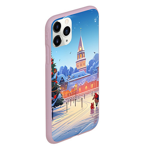 Чехол iPhone 11 Pro матовый Новогодняя площадь / 3D-Розовый – фото 2