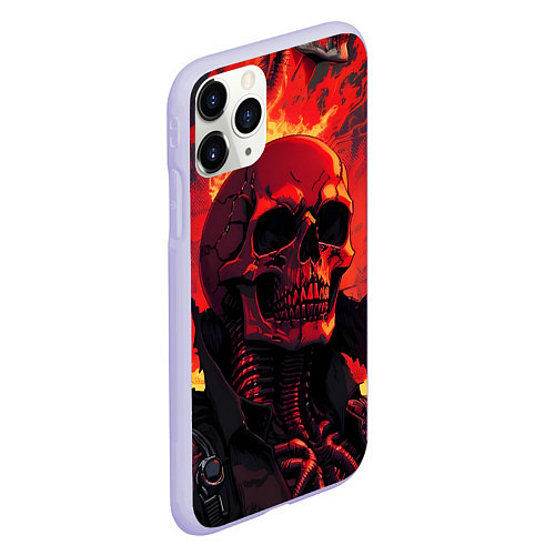Чехол iPhone 11 Pro матовый Череп в огне / 3D-Светло-сиреневый – фото 2