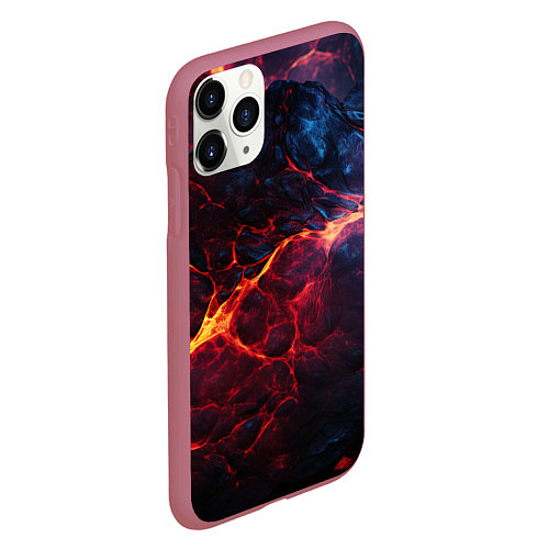 Чехол iPhone 11 Pro матовый Разлом плит с лавой / 3D-Малиновый – фото 2